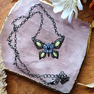 Blue and Black Butterfly Crystal Necklace